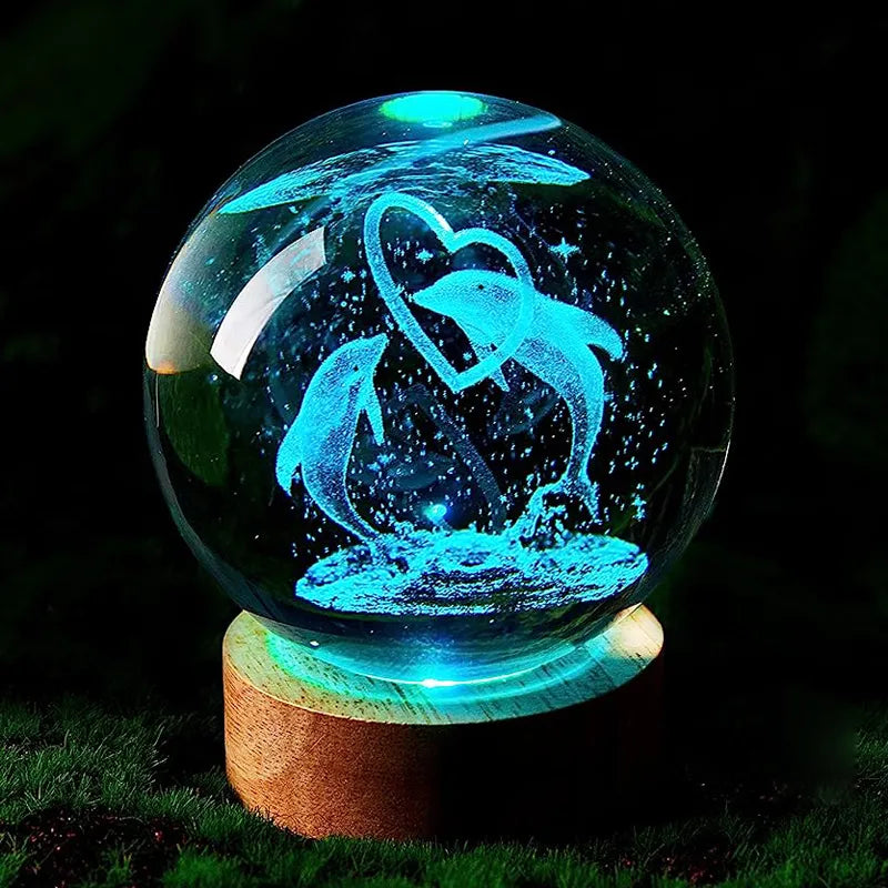 3D Dolphin Crystal Ball Kolor Night Light, urodzinowy kolega z klasy żona Dzieci Bożego Narodzenia Walentynki Prezent