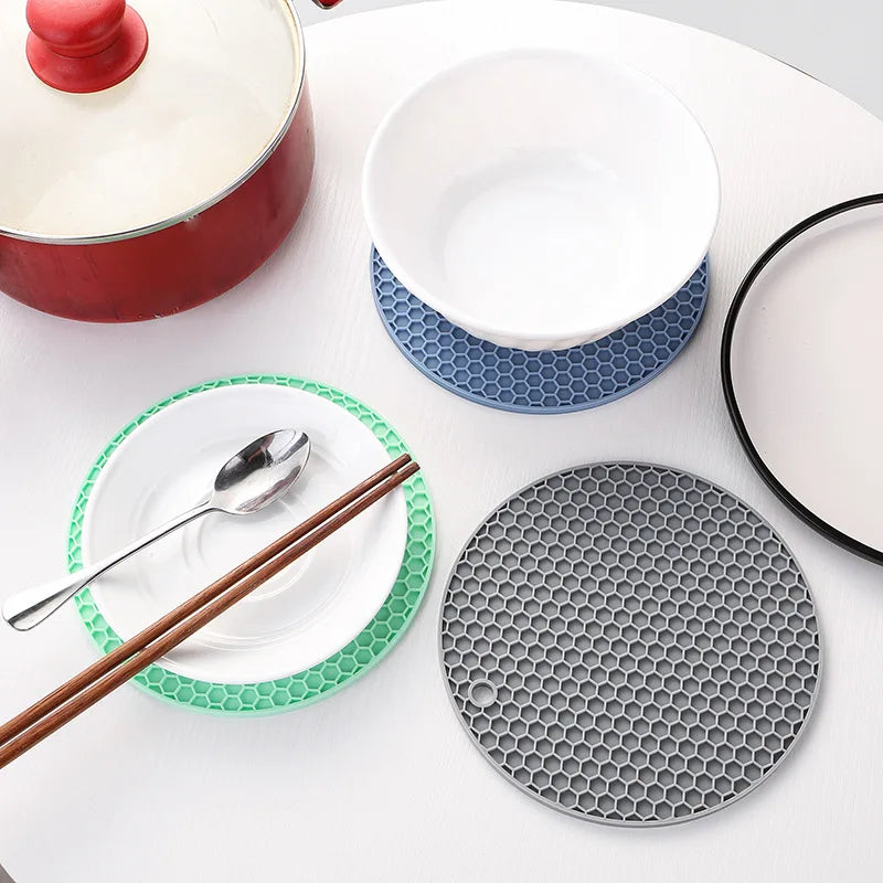 18/14cm Round Silicone Table Mat Extra Thick Placemat Open Cans Honeycomb Hot Pad Coffee Cup Coaster Creative Kitchen Pot Holder