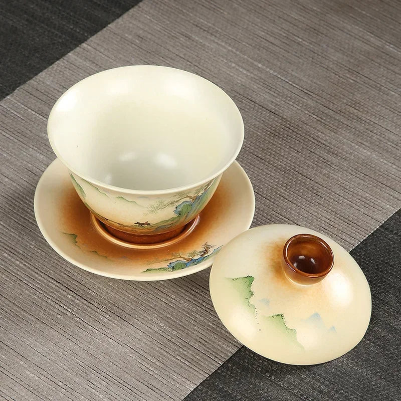 Handmålad sancai gaiwan retro keramik japansk tesuppsättning keramik te turen kung fu te koppar te skål kopp
