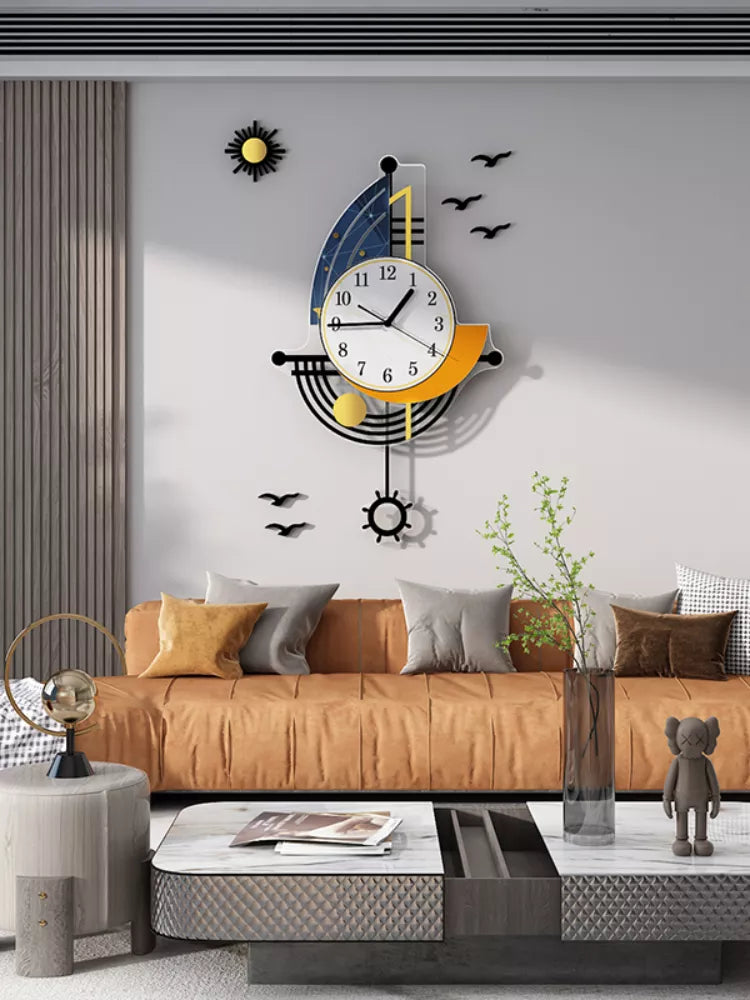 Decoratieve wandklok navigatie zeilboot creatief ontwerp klok interieur horloge decoratie woonkamer achtergrond muur decor