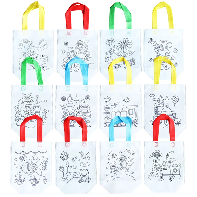 DIY-väritys Goodie-laukut väritysmerkeillä juhlajuhlalaukut lapsille lelujen säilytyslaukku ekologiset kangasostoskulat
