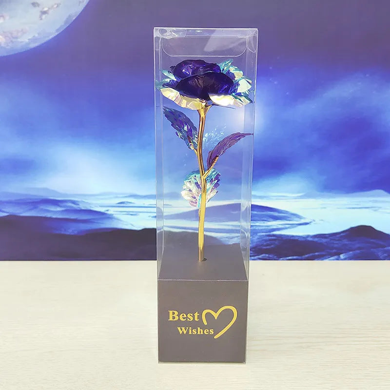 Galaxy Rose Eternal 24k Gold Flower Foil Plastica Rose artificiali Valentino Regalo Beauty Flowers Golden per arredamento per matrimoni