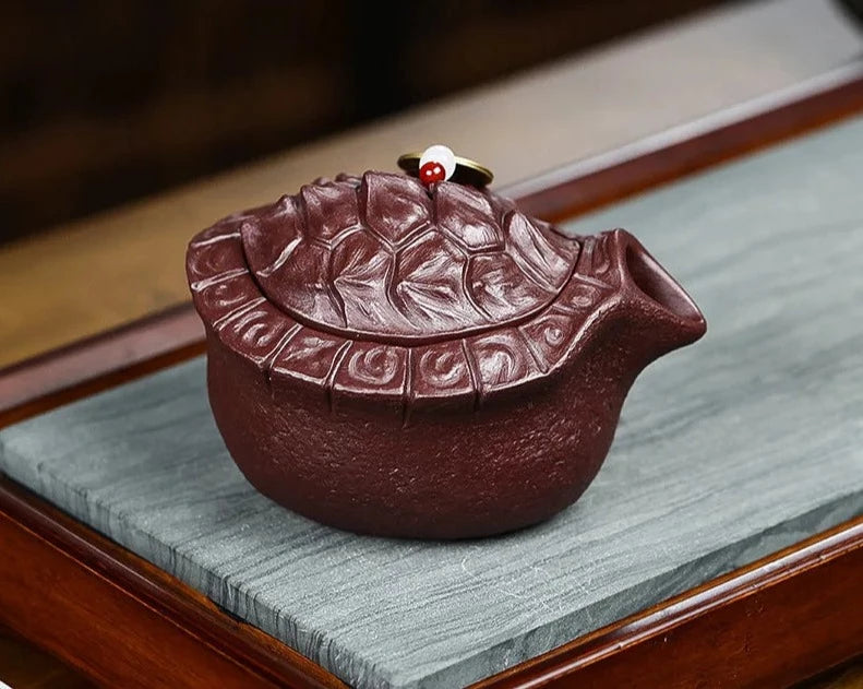 210ML Yixing Purple Clay Zisha Teapot Handmade Turtle Tea Tureen Tea Maker Gaiwan Xtremely Rich Kettle with Ball Filter Teaware
