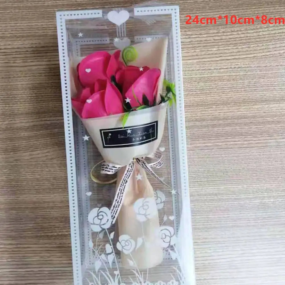 3 huvuden Artificial Rose Bouquet Hand Holding Soap Flowentine's Day Gift Wedding Decoration Artificial Flowers