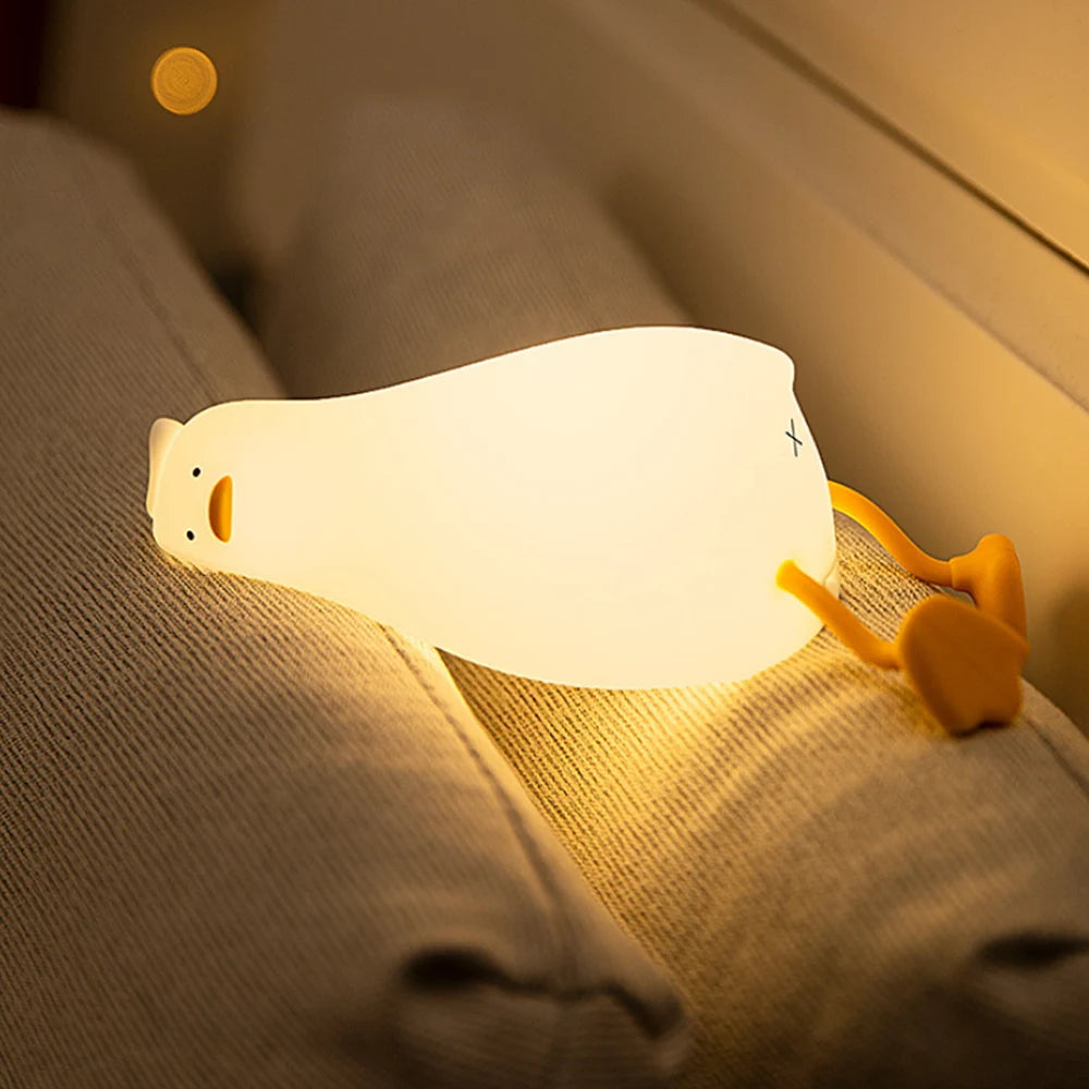 LED الاستلقاء بطة مسطحة سيليكون ضوء الليل USB شحن السرير مع النوم ضوء الليل بات يعتم جو الجدول مصباح هدية