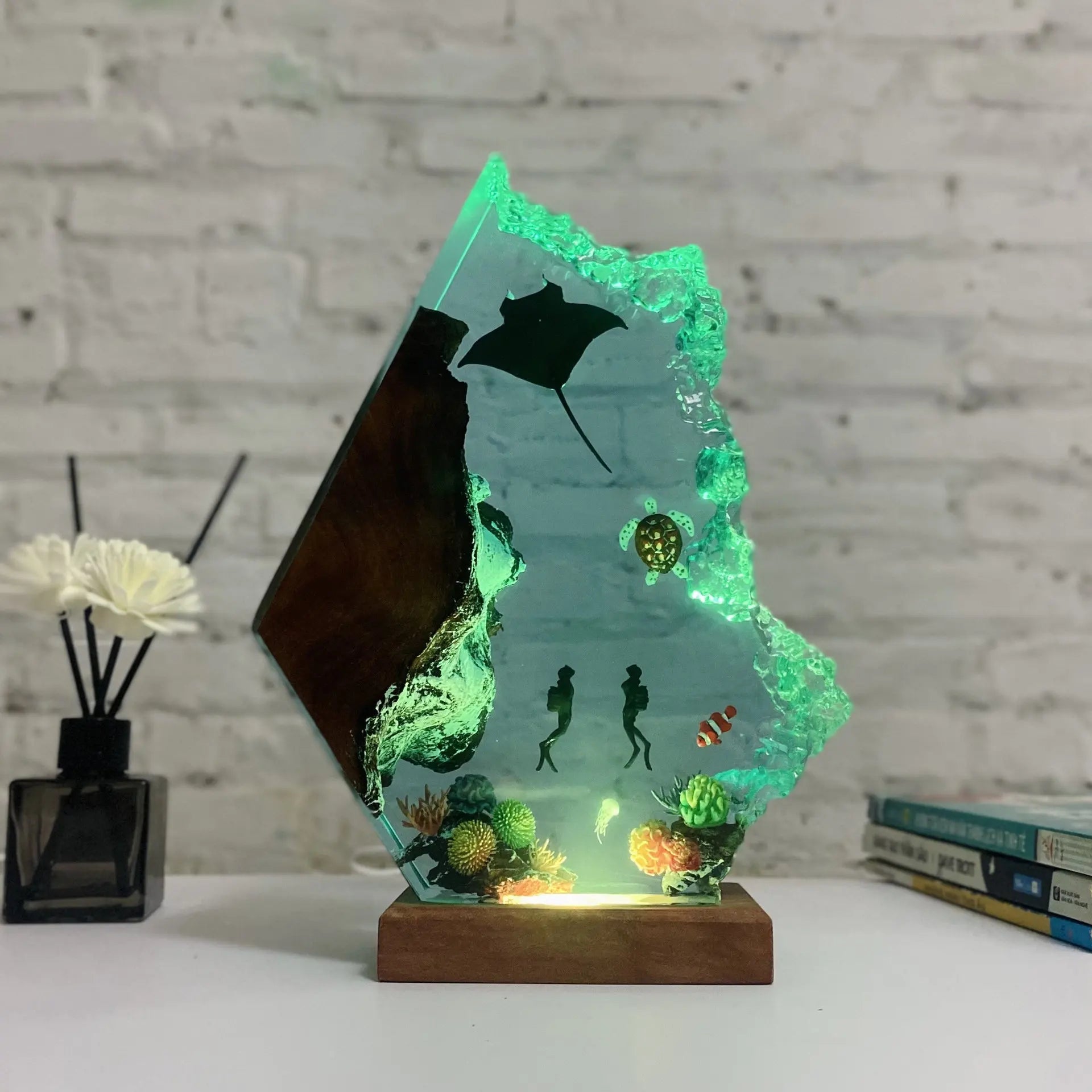 [Lucu] Ocean Manta Rays Diver Sea Turtle Night Light Light Light Collection Model Home Ornaments Hadiah Ulang Tahun Anak -anak