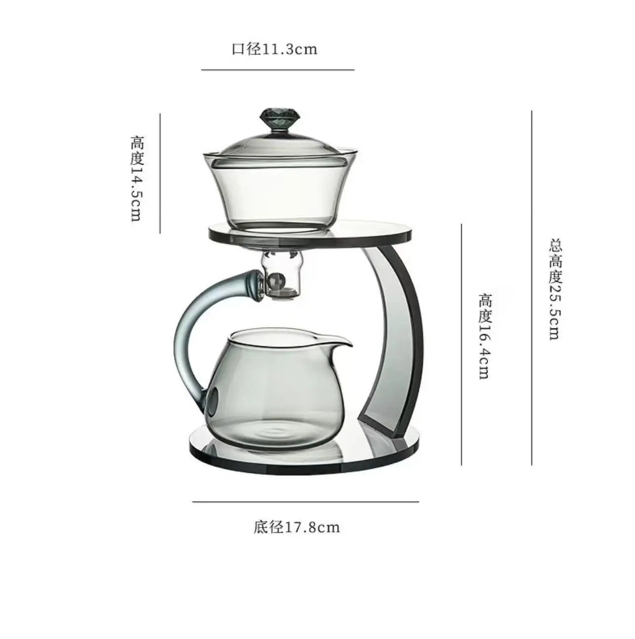Thé à thé en verre à chaleur Diversion d'eau magnétique Bol de couvercle rotatif Automatique Témeau de thé de kungfu paresseux Boire