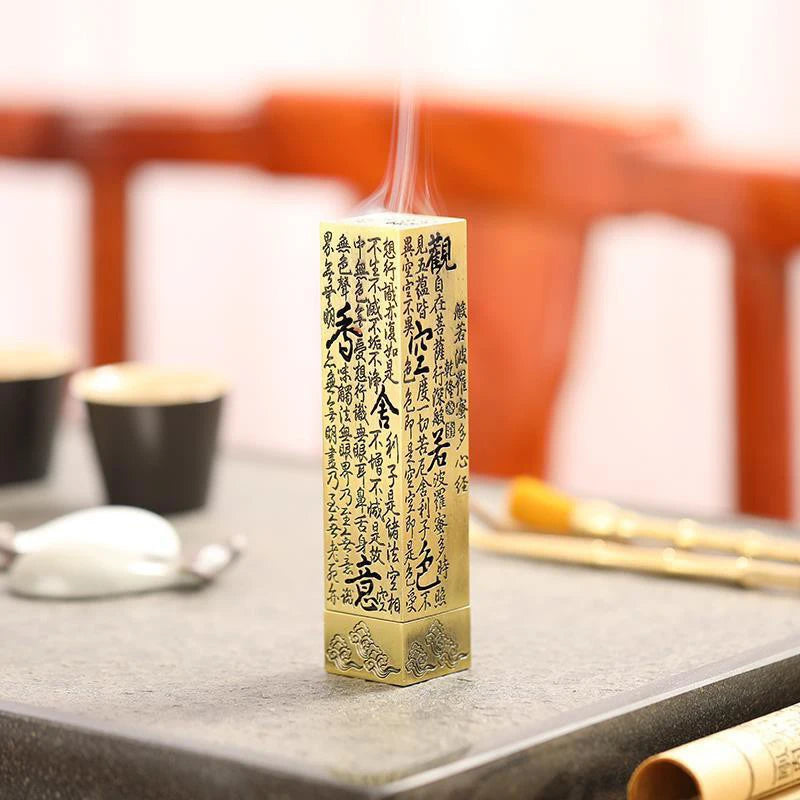 Quemador de incienso retro vertical zen buddha sutra sutra pilar de metal vintage soporte de incienso en el hogar decoración de la oficina en el hogar