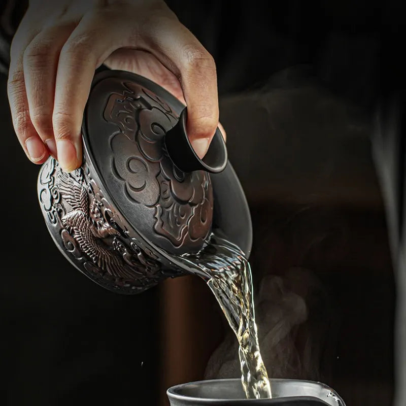 Avanceret lilla keramik kinesisk teaset gaiwan te kopper låg skål traditionel håndlavet te brygning te cup te skål
