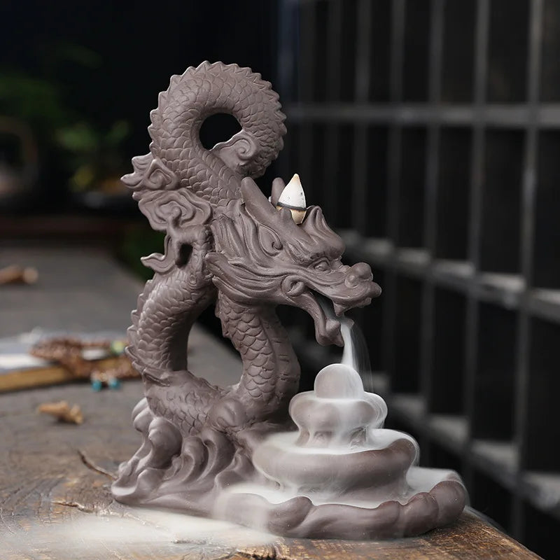 مبخرة دخان من الطين الأرجواني ديكور منزلي إبداعي كبير فرن رائحة التنين الصيني ارتداد الشلال