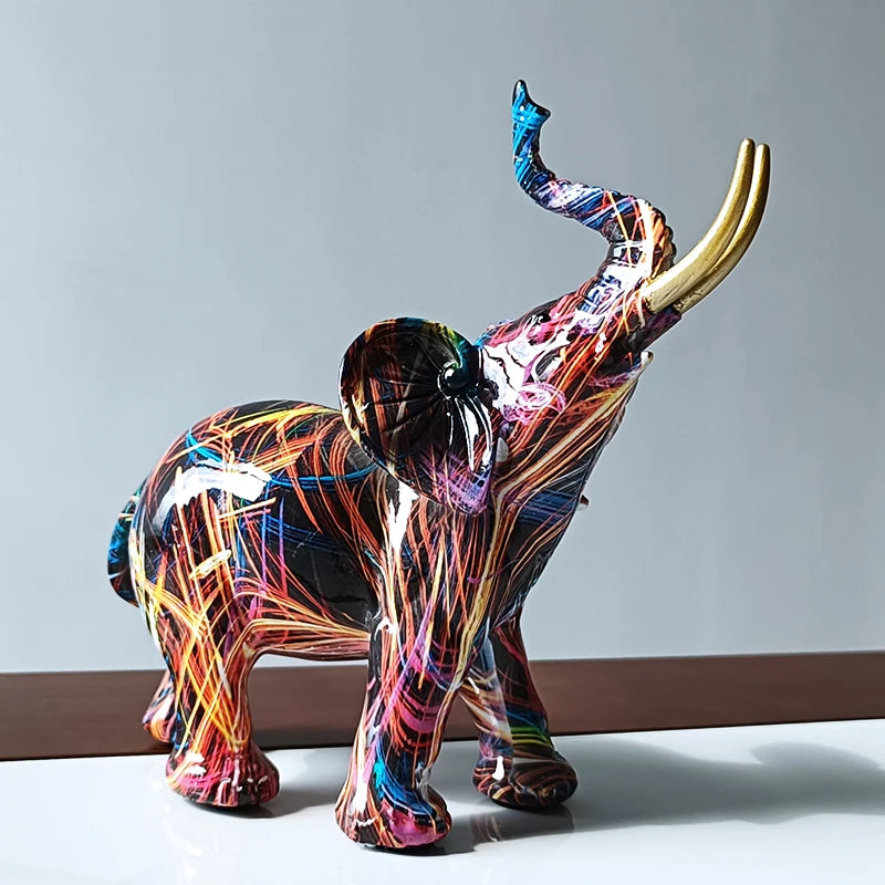 Dekorativa skulpturer för heminredningsstaty för vardagsrumskonstprydnader för hemdekorationssvets TV -skåp Färgglad elefant