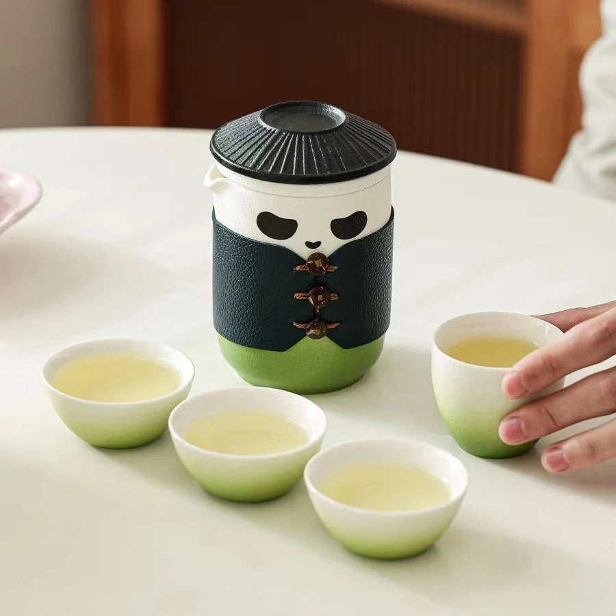 Panda reser kinesisk gaiwan te -set keramik tepare te set kung fu te porslin tureen cup kreativ skål kinesisk porslin