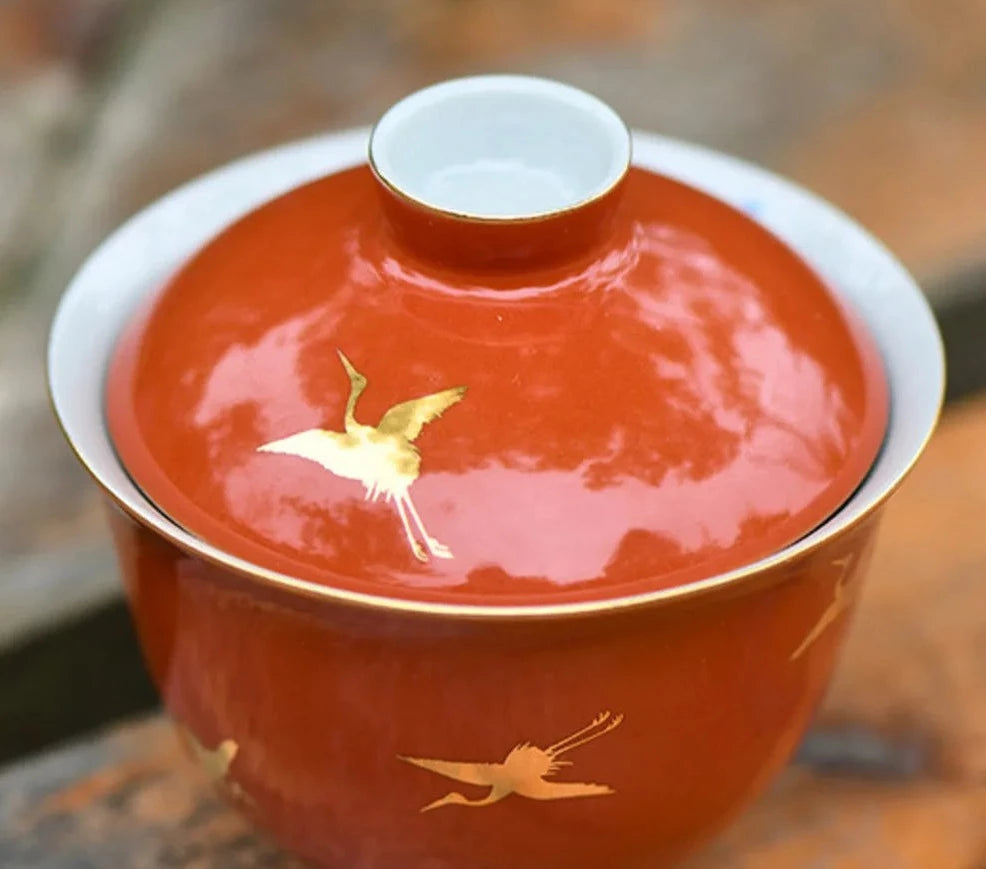 120 ml retro casimmon vermelho gaiwan handmade crane tea tampa de chá TEREEN TEAR CAPA TAPA DE TEA HOMARE