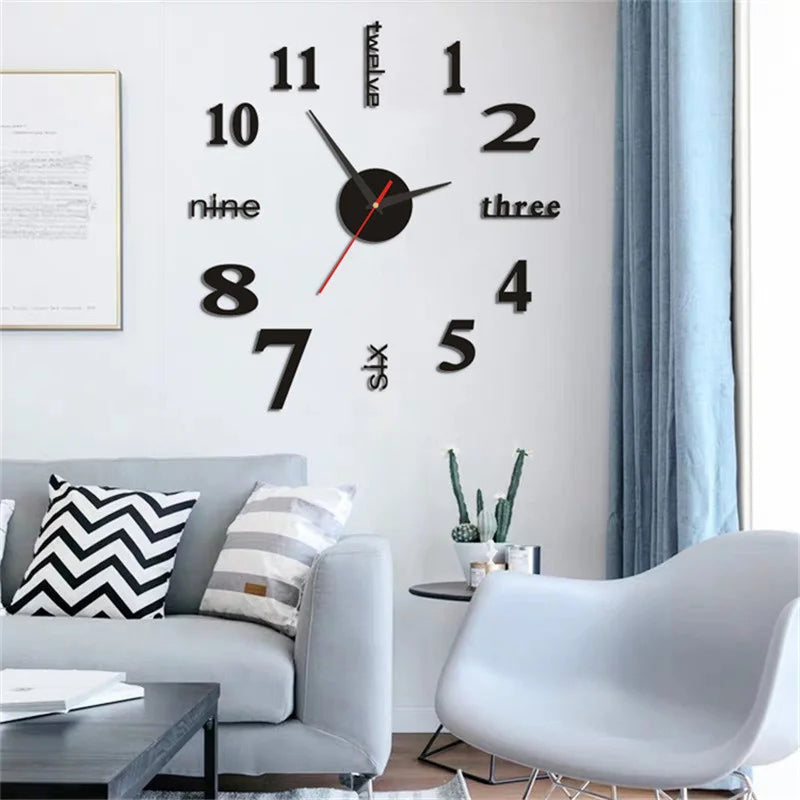 DIY Large Wall Clock Sticker Kit Modern 3D Mirror Sticker For Home Office Room Wall Decor Modern Home Decoration