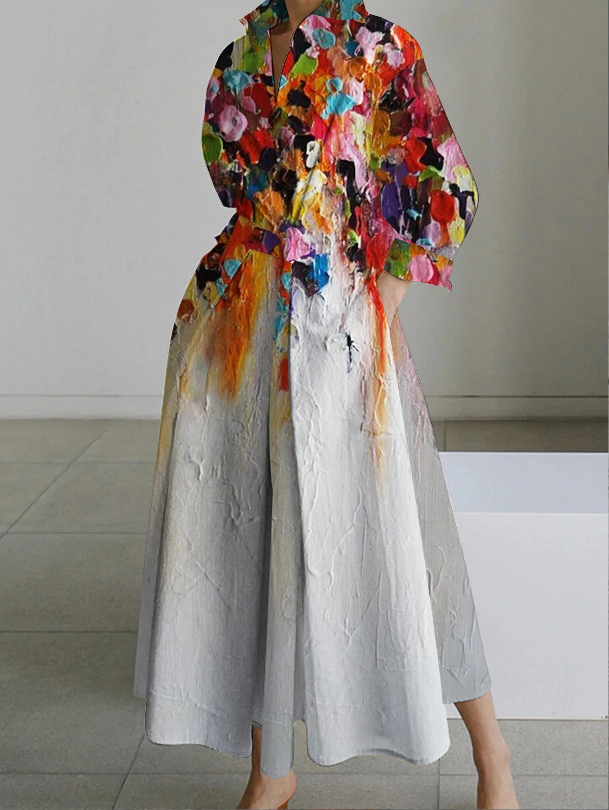 Vintage Cotton Linen Dresses Women Summer Elegant Lapel Oil Painting Button Midi Dress Vestidos Streetwear Party Vestido
