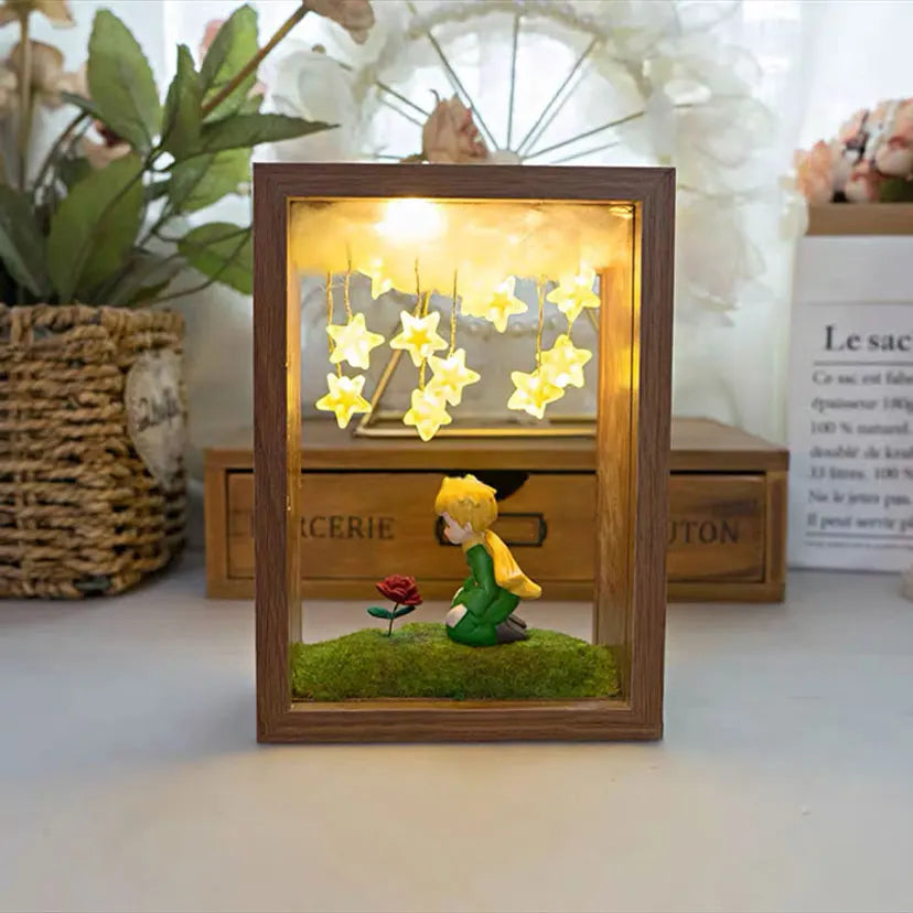 Den lille Prince Night Light Håndlavet DIY -foto Framestarry Fox Rose Fairy Tale Home Decor Soveværelseslampe Ornament fødselsdagsgave