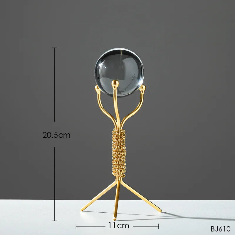Nordic Metal Crystal Ball Ornaments Crafts Creative Geometric Abstract Shape Display Stand Bedroom Iron Furnishings Decoration