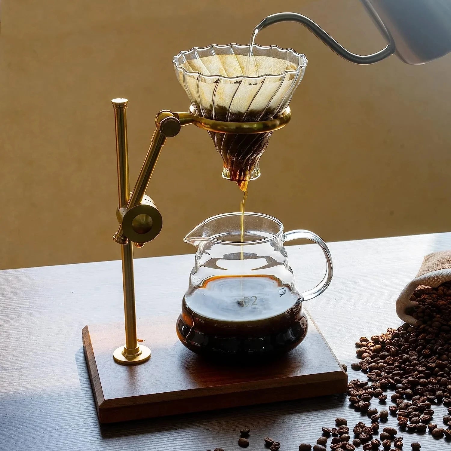Tuangkan di atas pembuat kopi set dengan stainless steel stand 600ml glass care dengan dripper kopi kaca/filter tetesan kopi set