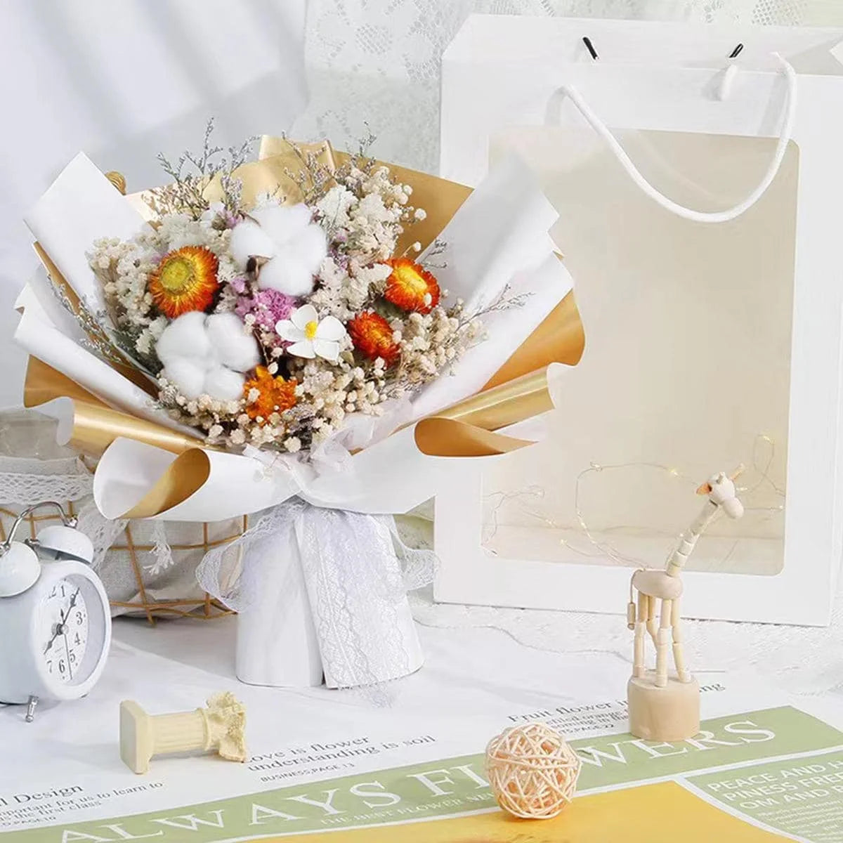Papel de regalo de flores de regalo de dorado impermeable de 10 piezas