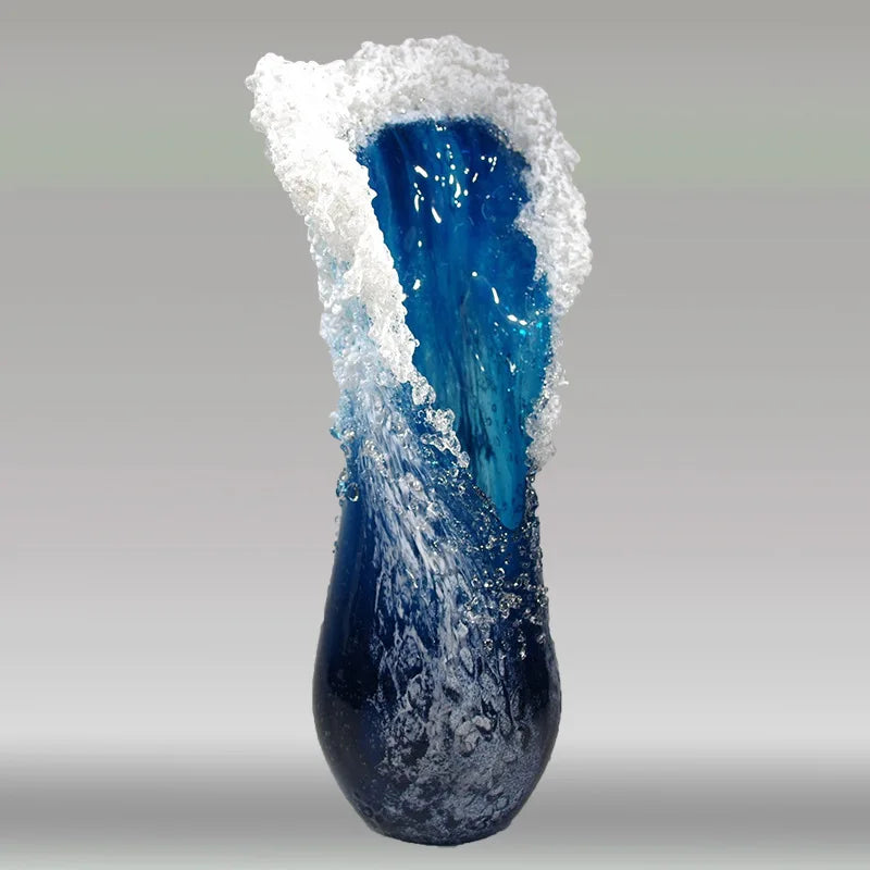 2022 New Arrival Sea Ocean Wave Vase Handmade Resin Art Flower Pot Ornament Modern Desktop Living Room Creative Home Decor