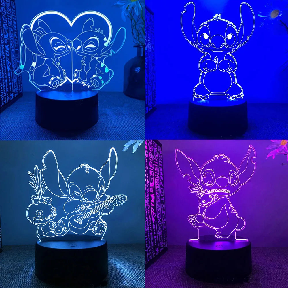 뜨거운 만화 스티치 입상 입상 3D LED 가벼운 어린이 LED 야간 조명 USB LED 테이블 램프 크리스마스 선물