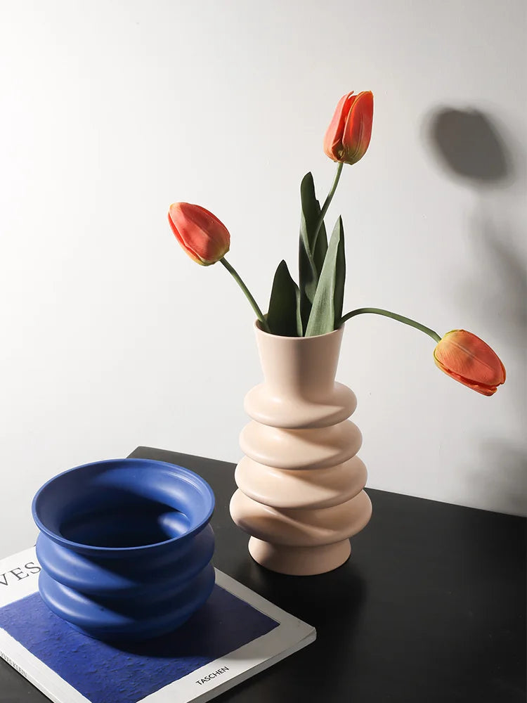 BHM el yapımı seramik vazo turuncu siyah ev dekoru seti çiçek vazoları için büyük uzun boylu modern dekorasyon vazo