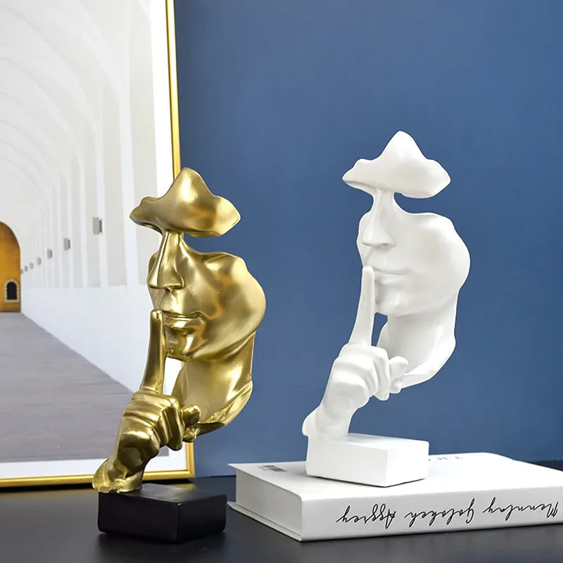 사상가 조각상 조각 침묵은 금 인형 수지 레인 레트로 홈 장식 사무실 연구 거실 추상 얼굴 장식품