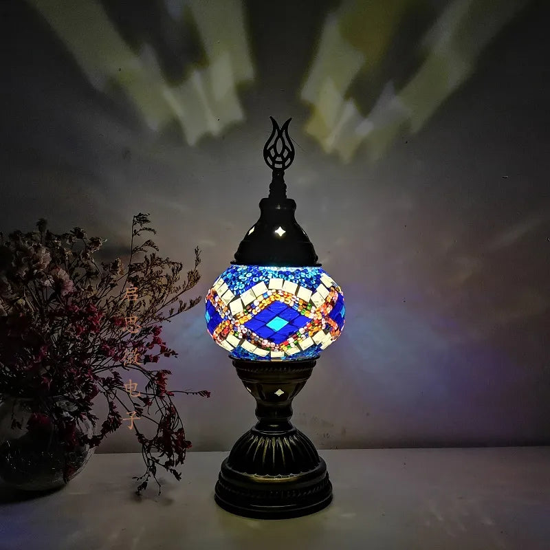 Lâmpada de mesa em mosaico turco Art de deco artesanato lamparas de mesaic vidro de vidro cama romântica Lamparas con