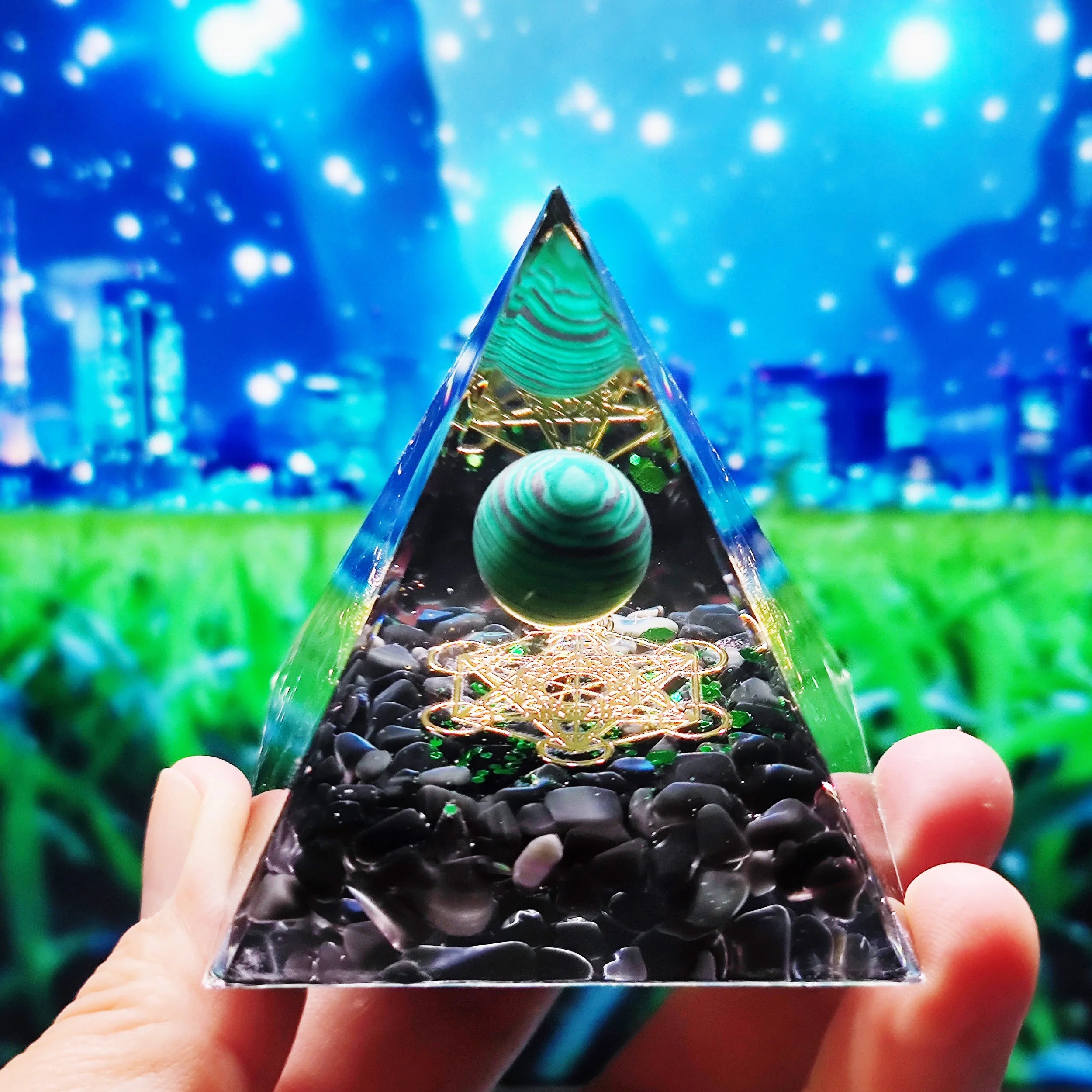Natursten Amethyst Crystalenergy Generator Orgone Pyramid til e-Energy Protection Healing Meditation Orgonite Crystal Chakra