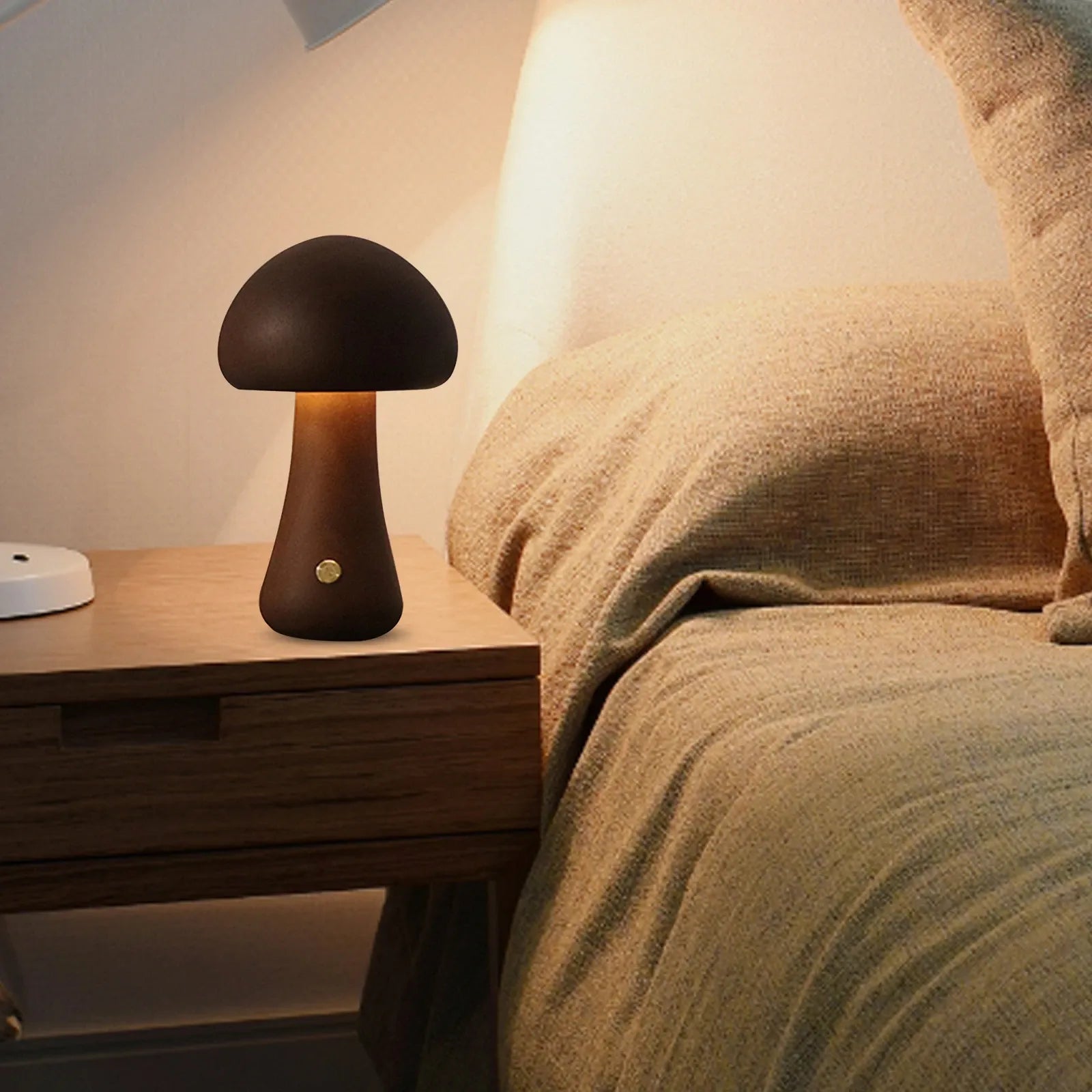 لطيف الفطر LED ضوء الليل مصباح طاولة بجانب السرير الخشبي مع مفتاح اللمس غرفة الديكور مصباح الفطر البيئي عالي المستوى