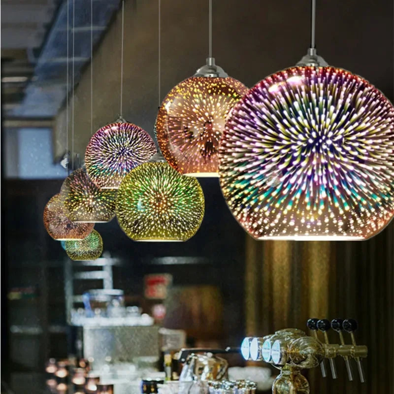 Moderní kreativita ohňostroje Přívěsek LAMP 3D Vision E27 Glass LED LED barevné ložnice lustr kavárny baru restaurace nálada