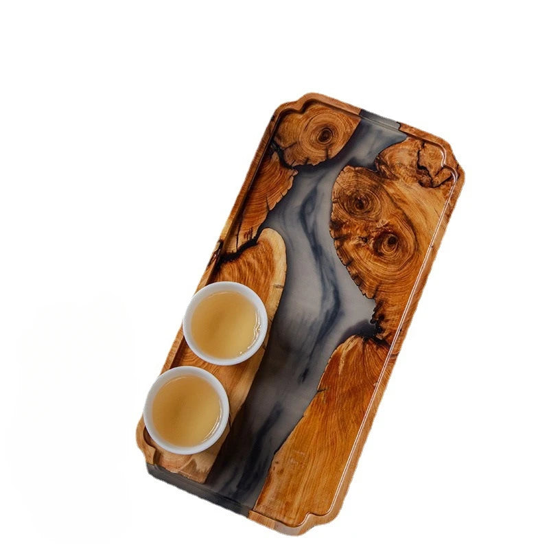 Japanese Black Walnut Handmade Solid Wood Resin Pot Holder Small Tea Tray Rectangular Tray Dry Foam Tray