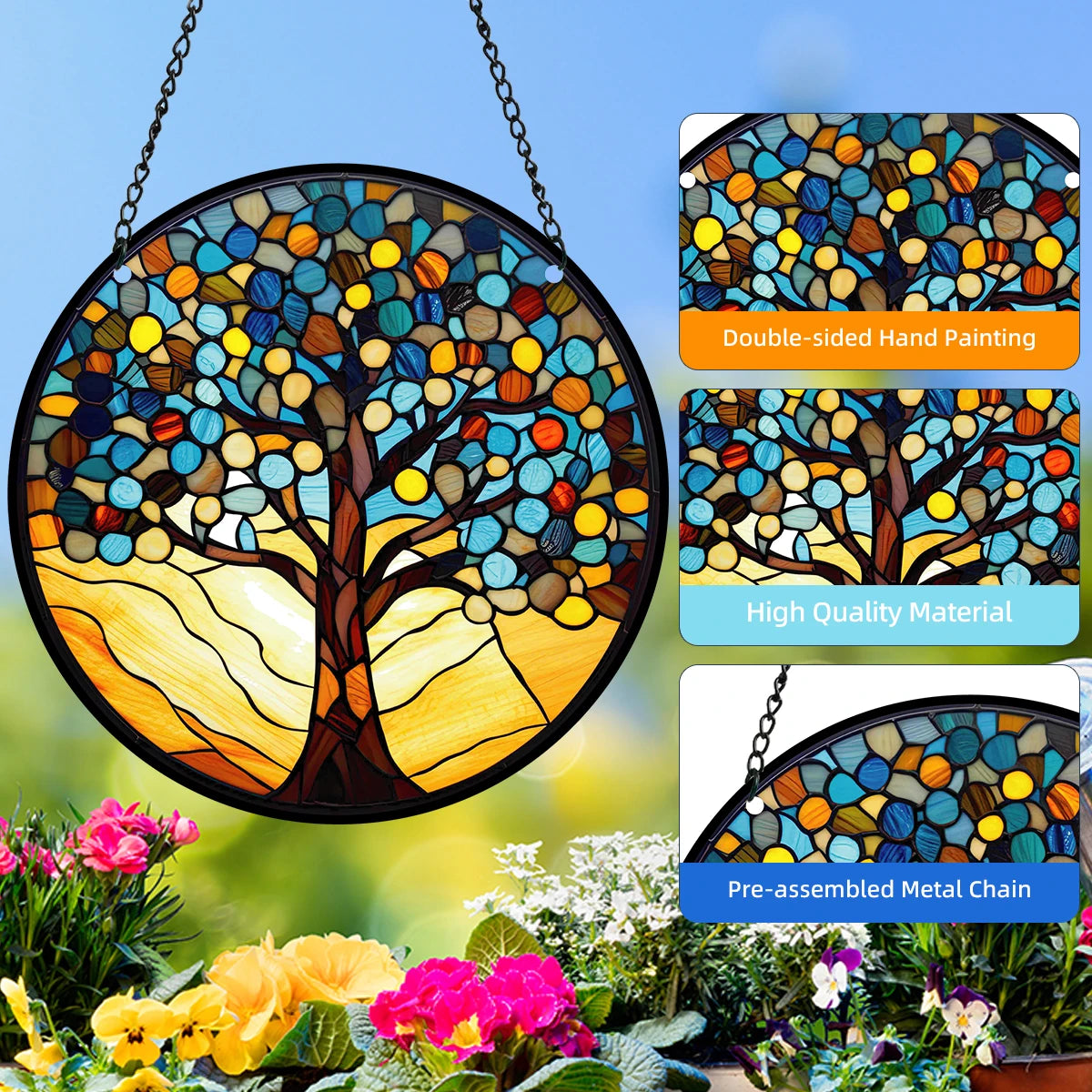 1pc, pacchetti di sole da giardino per decorazioni murali della finestra della casa, albero della vita/mandala/margherita/girasole decorazione della finestra creativa ciondolo artigianale