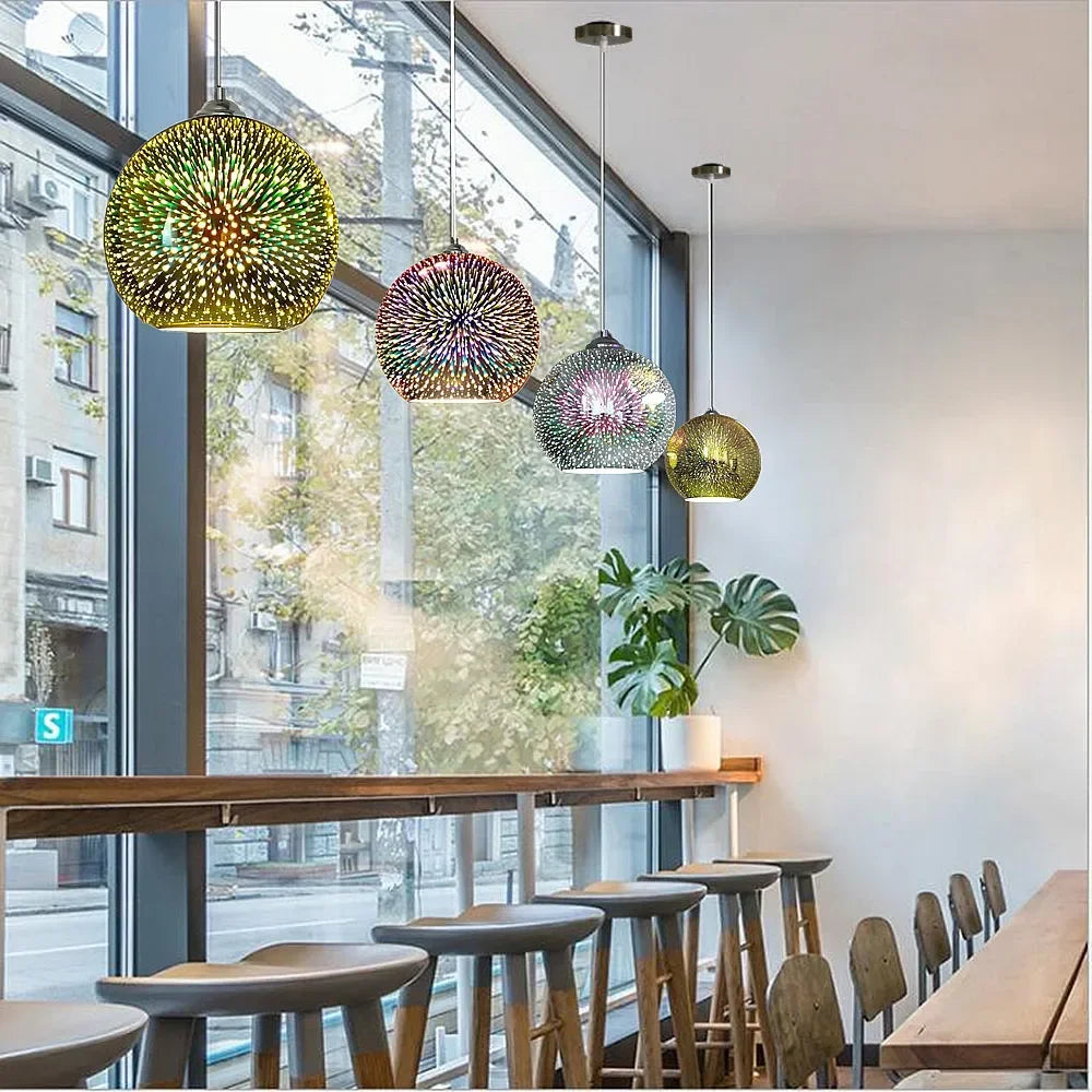 Modern Yaratıcılık Havai Fişek Kolye Lambası 3D Görme E27 Cam LED Renkli Yatak Odası Avize Kafe Bar Restoran Ruh Duygu Işıkları