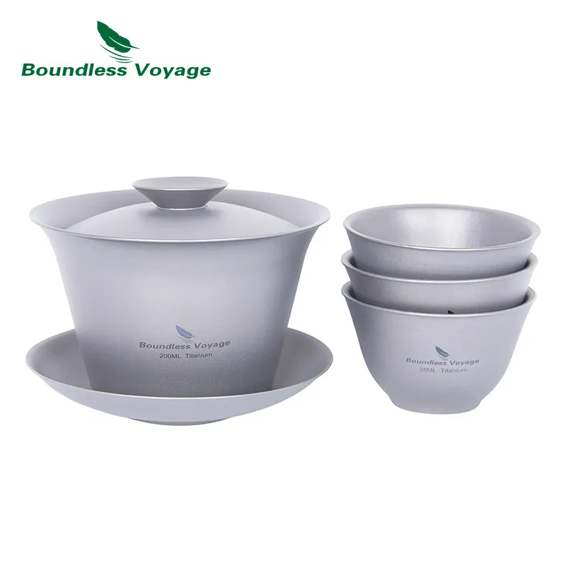 Boundless Voyage Double Walled Titanium Gaiwan Kung Fu Tea Set and Saucer Chinese Traditional Teacup with Cover Portable Tureen