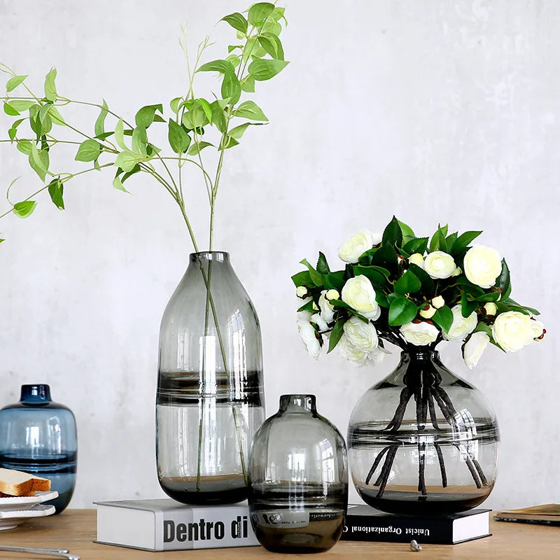 Vase en verre artisanat créatif bleu hydroponique arché à fleurs séchées en vase Ornement Vase décoration ménage