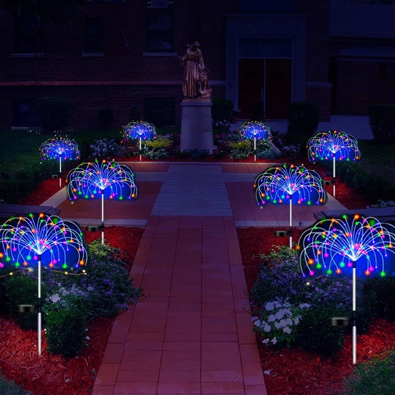 Solar LED Firework Fairy Lights Outdoor Permo impermeável decoração de jardim Pathway Solar Light Light Garden Luz de Natal