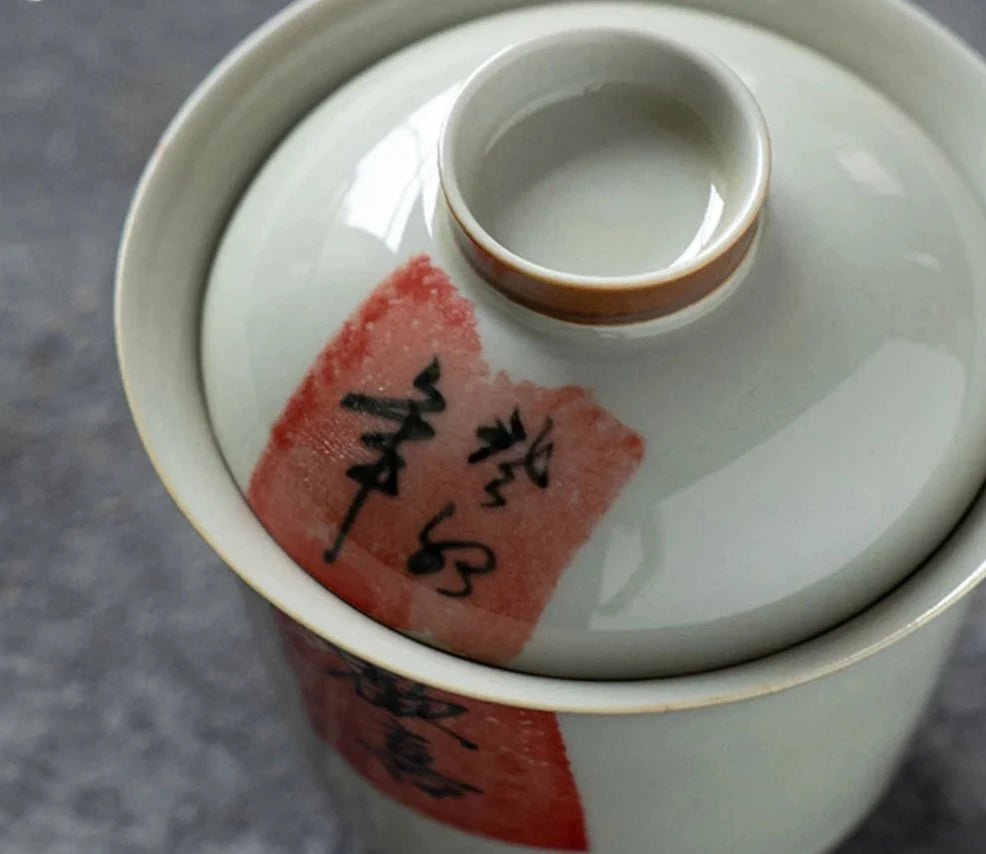 120 ml Chinese kalligrafie Gaiwan Traditionele plantaardige porseleinen porseleinen kommen thee Tureen huishoudelijke theemaker cover bowl cha ornamenten