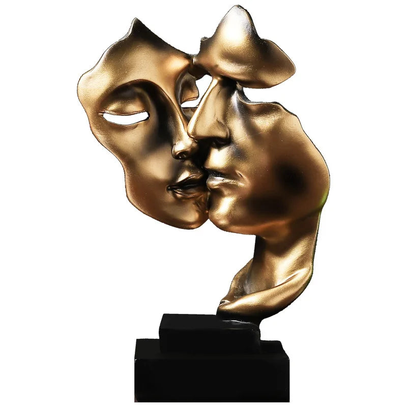 Escultura para la decoración del hogar Máscara de la estatua de oro Figuras de resina moderna para decoración Descripción de la sala de estar Mesa de la oficina de la pareja Craft Crafts