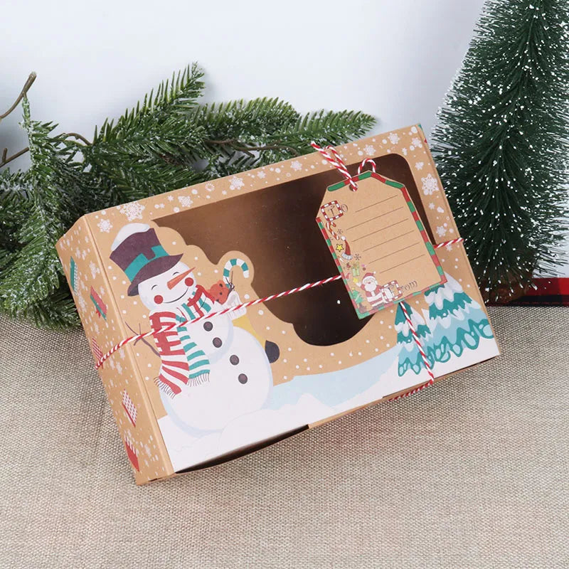 Kotak Cookies Permen Natal Kraft Kotak Kertas Kotak Makanan Bakery Treat Boxes Dengan Jendela Jelas Dekorasi Navidad Xmas Hadiah Tas Noel