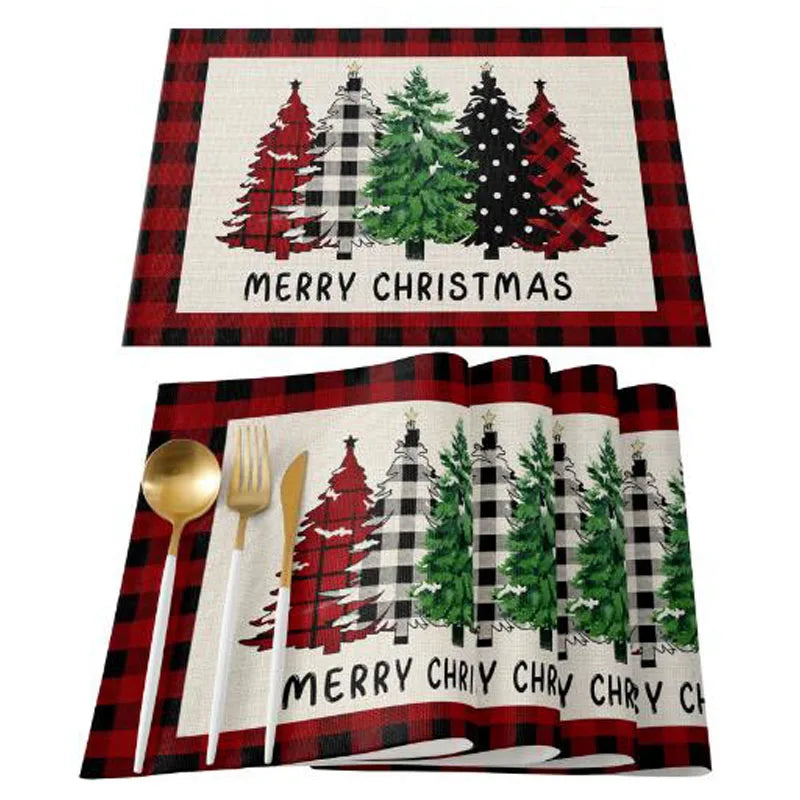 Nouveau lin Noël sans visage gnome wapiti une table imprimée place padis tapis de tapis de pavée placemat tasse de cabille de café coaster noix de main