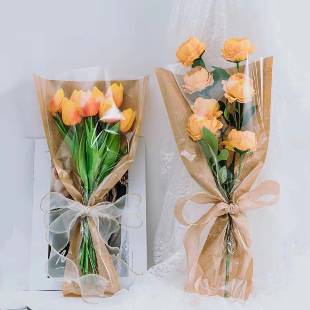 5pcs/bag Kraft paper flower packaging paper, simple bouquet packaging bag