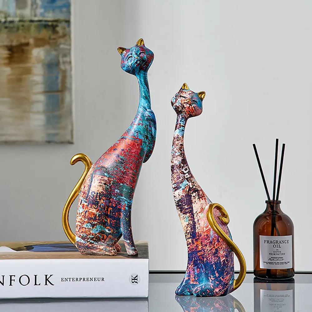 Stile europeo 2 pezzi dipinto ad olio statue per gatti animali moderni moderni decorazioni decorazioni per la sala sculture per regalo di design per la casa