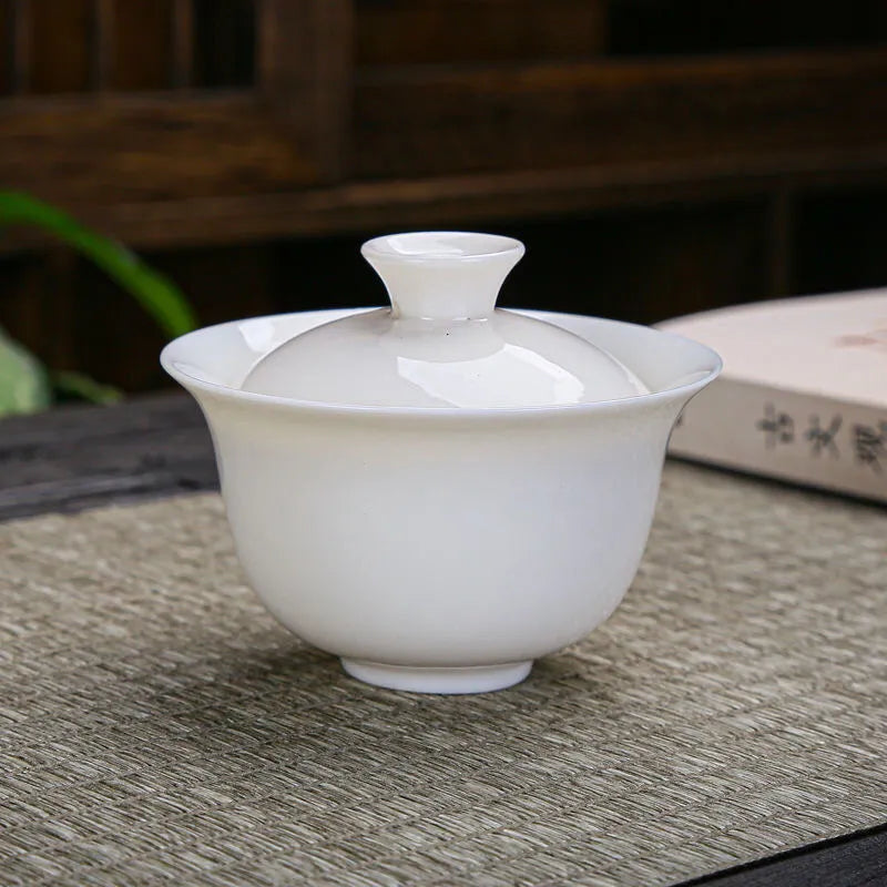 Tazón de cubierta de porcelana blanca dehua casa kungfu té único té gaiwán juego de té de cerámica hecha a mano grande tazón santai pequeño