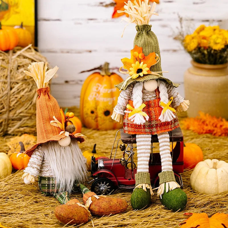 Thanksgiving Decoratie oogstseizoen Maple Leaf Straw Hat Rudolf Hangende benen Doll Goblin Dwarf Doll