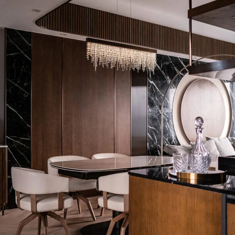 Moderne køkkenø krystal lysekrone luksus spisestue ledet hængende lysarmatur guld/sort boligindretning indendørs lampe