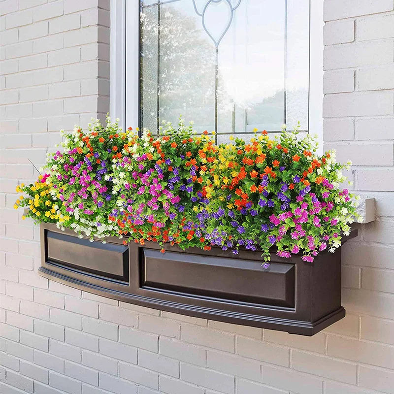 Plastik Yapay Çiçekler Açık UV Dayanıklı Sahte Çiçekler Dekorasyon Yeşillik Bahçe Çalılar Bitkiler Ev Düğün Dekoru