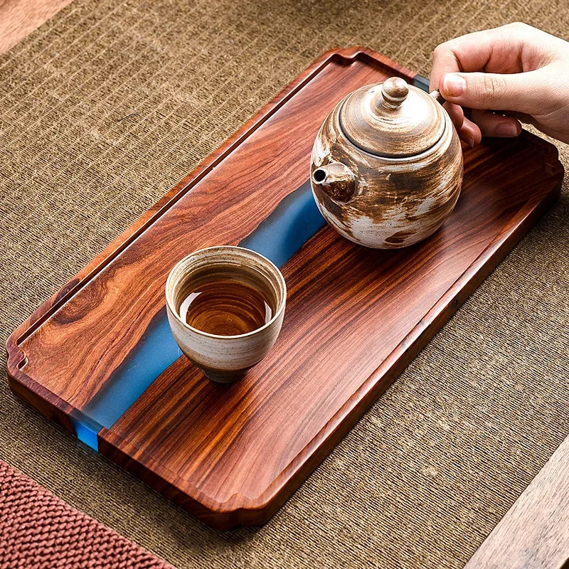Wooden tea tray high-grade epoxy resin retro tea table household small dry bubble tray tray snack snack tray
