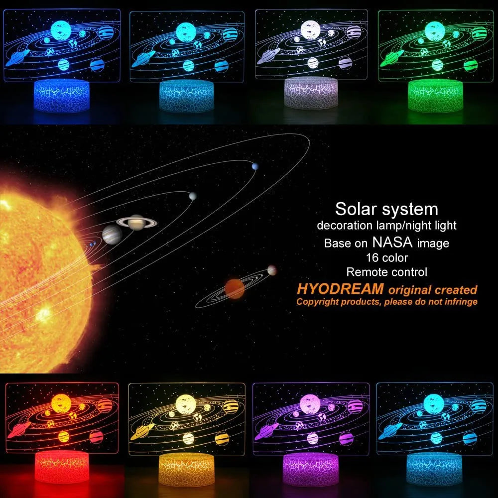 태양계 9 행성 용암용 나이트 라이트 우주 우주 3d LED RGB 침실 잠자는 사이드 탁자 생일 선물