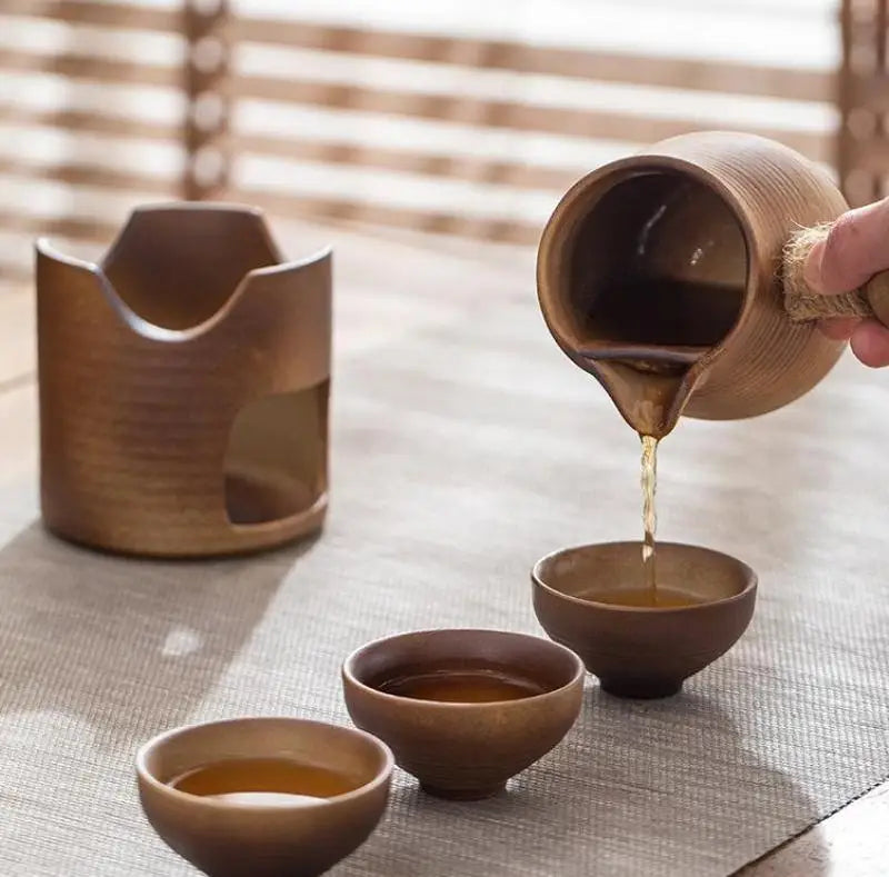 Kinesisk stil värmepeinad te potten set utsökt enkelhet retro te set hem bärbar kokande te keramik te potten
